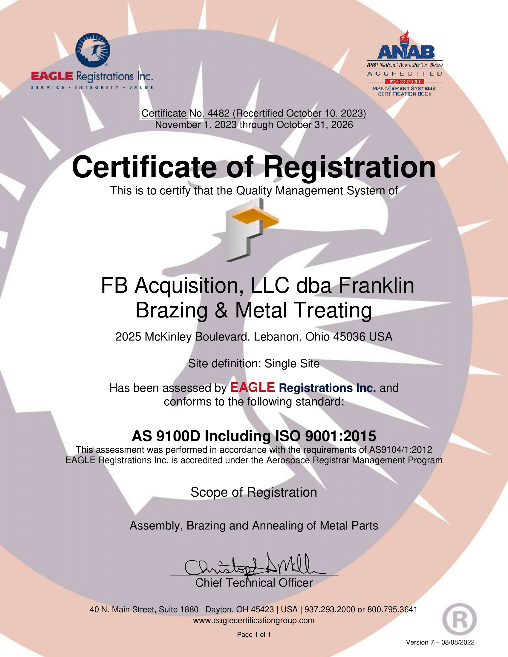 Certifications Franklin Brazing Metal Treating